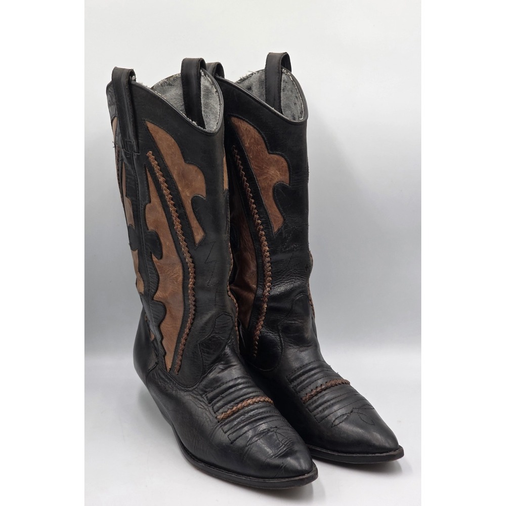 Circle G By Corral Cowboy Boots Brown Black Inlay Braided Leather Women's Sz 7M